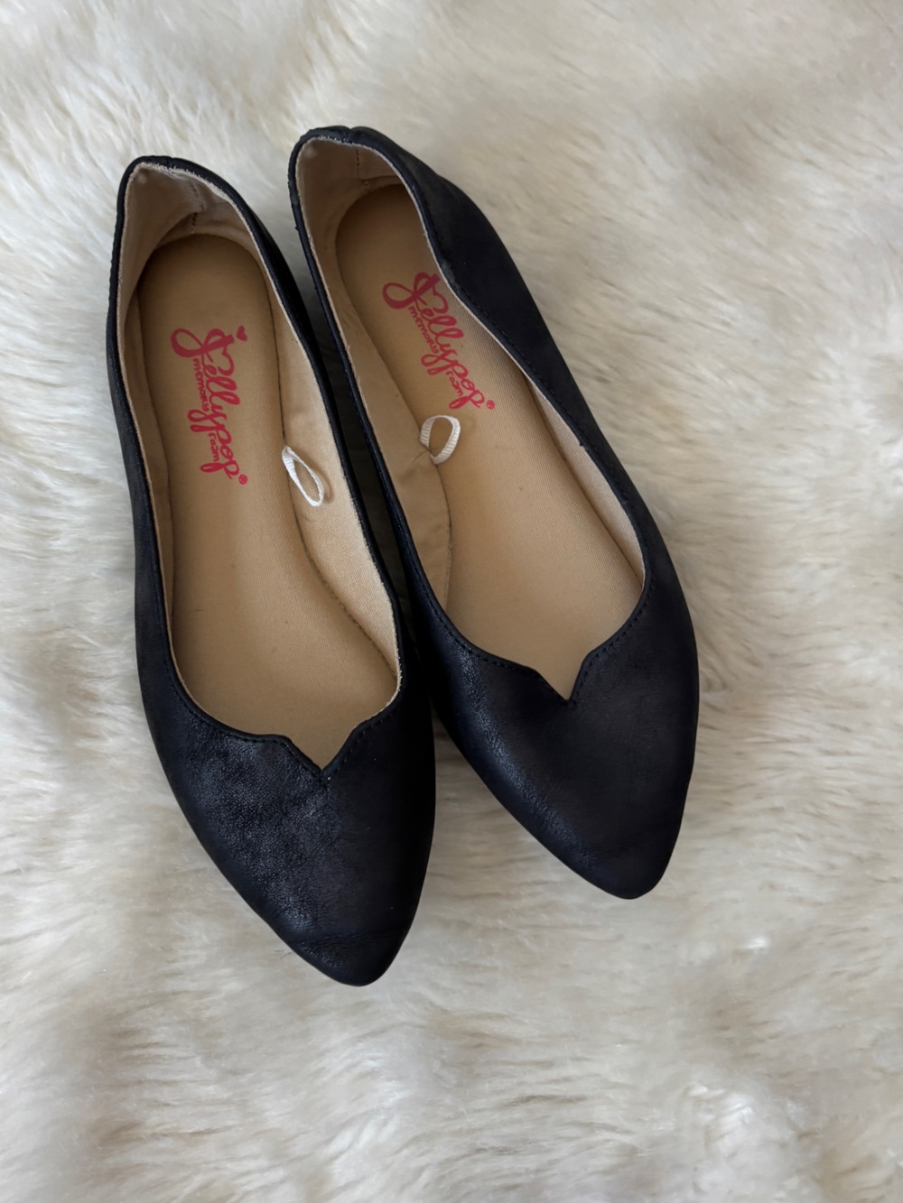 Jellypop Black Pointed Toe Slip-On Flats